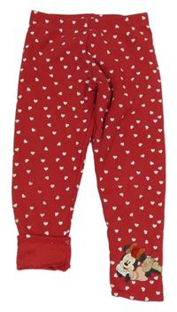 Červené srdíčkované zateplené legíny s Minnie Disney 