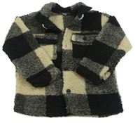 Čierno-béžová kockovaná huňatá bunda Primark