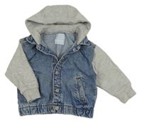 Modro-sivá riflovo/tepláková bunda s kapucňou Primark