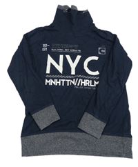 Tmavomodré triko s potiskem a komínovým límcem Yigga