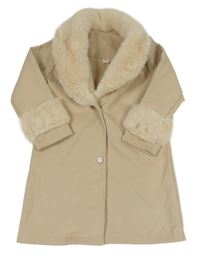 Svetlobéžový flaušový kabát s kožúškom Shein