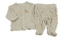 2set- Béžová sametová propínací mikina s kočkou+ polodupky Kiabi