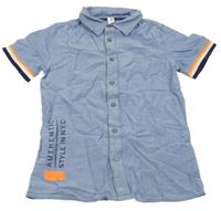 Modrá melírovaná košile s nápisem a proužky Yigga