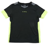 Černo-šedé-žluté sportovní funkční tričko KIPSTA Decathlon