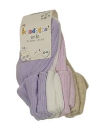 Nové - 4 x ponožky - fialové+bílé+růžové+béžové