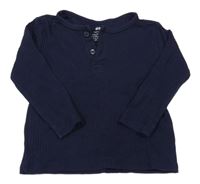 Tmavomodré rebrované tričko s gombíkmi H&M
