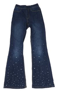 Modré flare džegíny s perličkami H&M