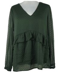 Dámska khaki šifónová blúzka s volánikmi a vzorom Pigalle