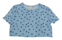 Svetlomodré crop tričko s motýly Shein