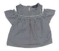 Tmavomodro-biela kockovaná krepová blúzka s volnými rameny Primark