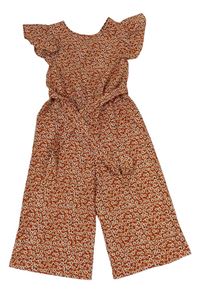 Cihlový kytičkovaný culottes kalhotový overal s páskem Matalan 