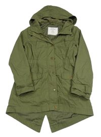 Khaki plátěná podzimní parka s kapucí 