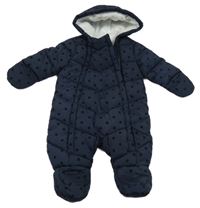 Tmavomodrá bodkovaná á šušťáková zimná kombinéza s kapucňou Primark