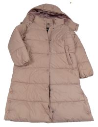 Pudrový šusťákový zimní kabát s kapucí 