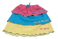 Ružovo-modro-žltá bavlnená sukňa s nápisom