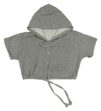 Sivá úpletová prepínaci crop mikina s kapucňou