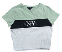 Světlekhaki-čierno-biele crop tričko s nápisom New Look