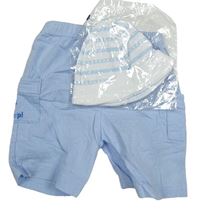 2set - Svetlomodré plátenné kraťasy s kapsami + pruhovaná čapica