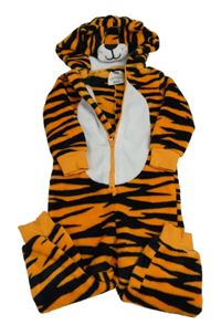 Oranžovo-čierna chlpatá kombinéza s kapucí - tiger F&F