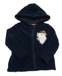 Tmavomodrá plyšová prepínaci mikina s medvedíkom a kapucňou Lupilu