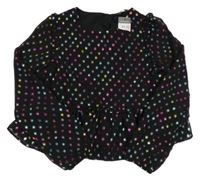Nové - Čierna šifónová crop blúzka s bodkami a volánikom New Look
