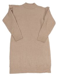 Svetloružové rebrované svetrové šaty s volánikmi George