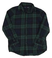 Tmavomodro-zelená kockovaná flanelová košeľa Next