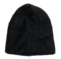Černá chlupatá čepice s kamínky 