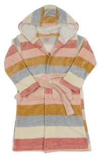 Farebný pruhovaný chlpatý župan s kapucňou Primark