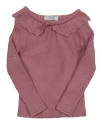 Ružový rebrovaný sveter s volánikmi Primark