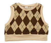 Béžovo-hnědá károvaná svetrová crop vesta zn .Shein 