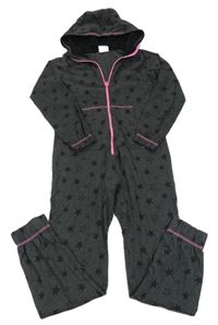 Tmavošedo-ružová kombinéza s hviezdičkami a kapucňou Yigga