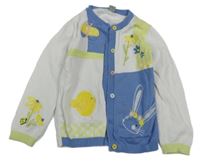 Bielo-modro-limetkový prepínaci sveter so zvieratkami Tu