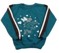 Modrozelená mikina s Minnie a pruhmi