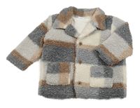 Šedo-béžovo-smetanová huňatá podšitá košilová bunda F&F