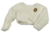 Smotanové kožušinové podšité bolerko s květem