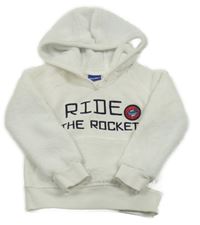 Biela chlpatá mikina s raketou a kapucňou Lupilu