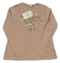 Nové - Starorůžové triko se srdíčkem z flitrů Zara