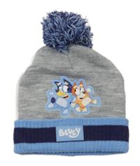 Šedo-tmavomodrá pletená čepice s Bluey 