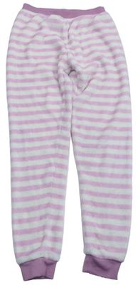 Ružovo-bielo-staroružové pruhované plyšové domáceé nohavice alive