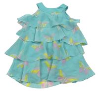 Svetlotyrkysová é vrstvené šifónové šaty s motýlikmi zn. H&M