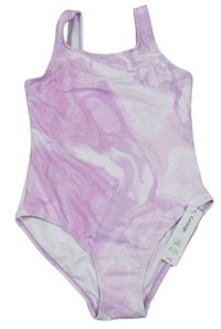 Levandulovo-ružovo-biele batikované jednodielne plavky George