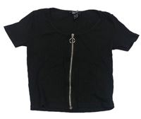 Čierne rebrované prepínaci crop tričko New Look