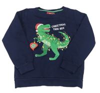 Tmavomodrá mikina s dinosaurom s vánočním motívom POCOPIANO