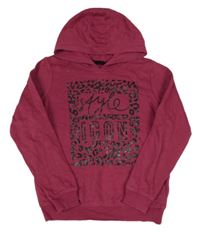 Vínová melírovaná mikina so vzorom a nápismi a kapucňou George