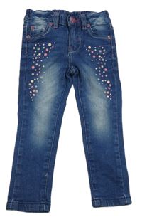 Modré skinny rifle s bodkami a hviezdičkami