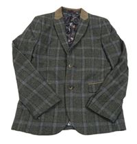 Tmavošedo/tmavomodro-hnedé kockované melírované sako Next