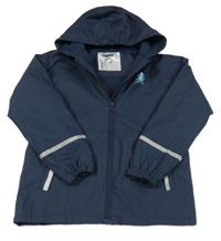 Tmavomodrá nepromokavá jarná bunda s chobotnicí a kapucňou lupilu