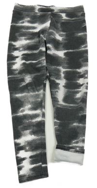 Černo-tmavošedo-bílé batikované teplákové zateplené legíny PRIMARK