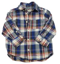 Tmavomodro-safírovo-bielo-hnedo-červená kockovaná košeľa H&M